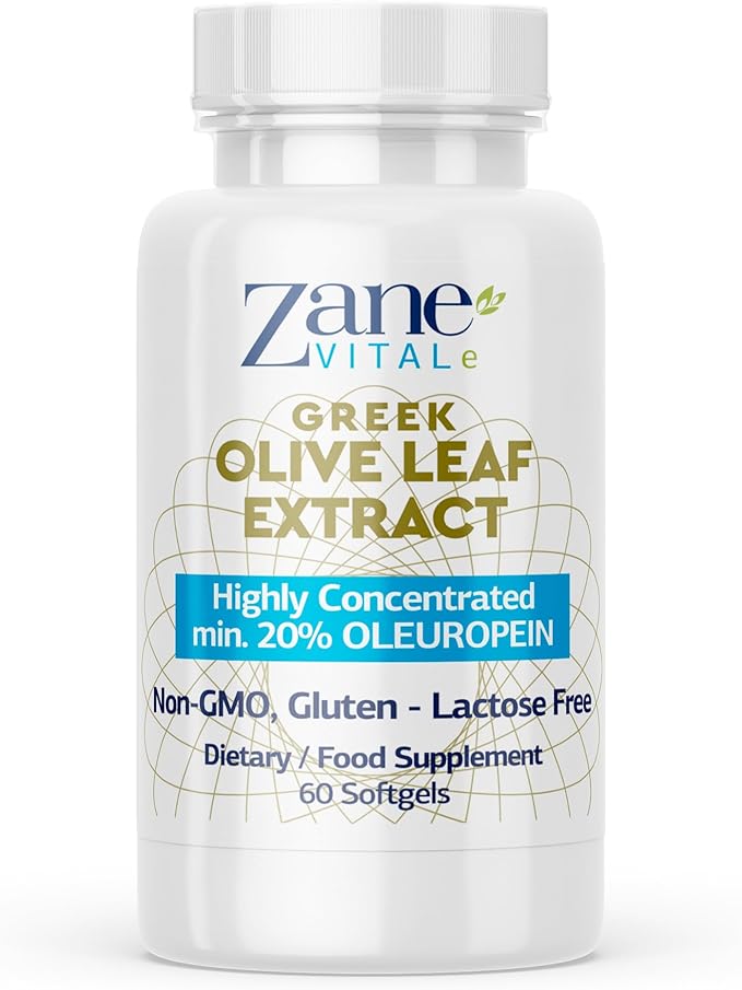 Zane Greek Olive Leaf Extract - min. 20% Oleuropein - Provides Immune and Healthy Blood Pressure Support, Promotes Cardiovascular System Health - 60 Capsules Non-GMO, Gluten - Lactose – Paraben Free