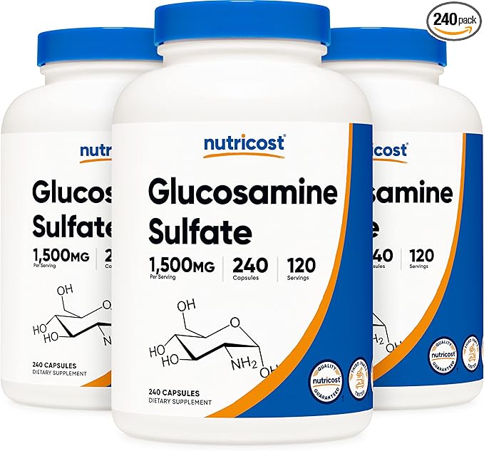 Nutricost Glucosamine Sulfate 750mg, 240 Capsules (3 Bottles) (1500mg Per Serving)