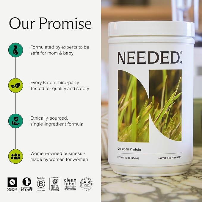 Needed. Expertly-Formulated & Tested Prenatal Hydrolyzed Collagen Protein Powder for Pregnancy, Breastfeeding, & Postpartum | Grass-fed, Pasture-Raised, Hormone-Free | 1lb