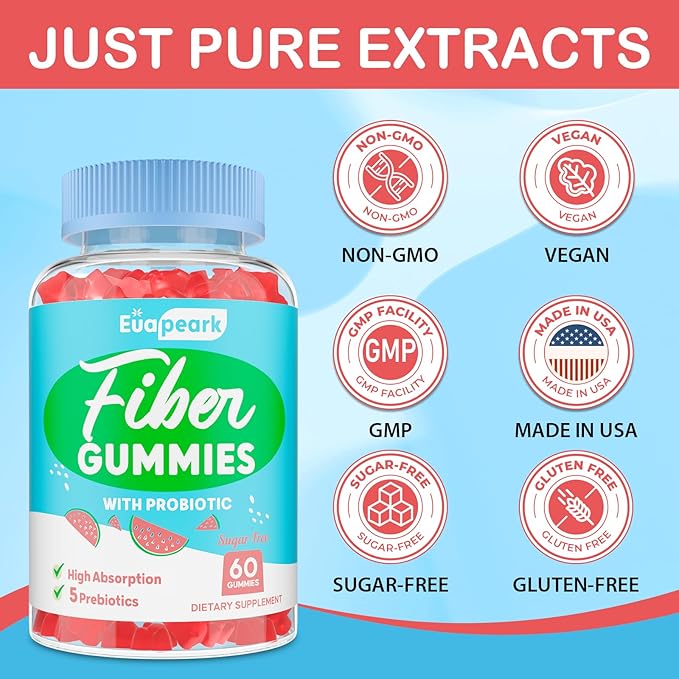 2 Packs - Fiber Gummies for Adults, Sugar Free Probiotics & Prebiotic Fiber Gummies, with Inulin, Fos & Chicory Root - for Regularity, Digestion & Gut Health - Vegan, Gluten Free, 120 Counts