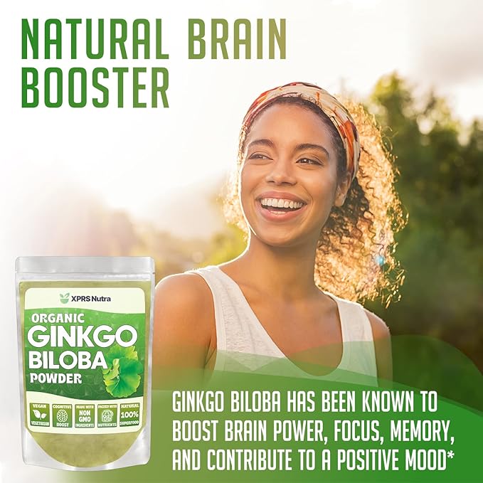 XPRS Nutra Organic Ginkgo Biloba Powder - Gingko Biloba Supplements for Cognition - Vegan Friendly Ginkoba Biloba Organic - Immunity Boosting Ginkgo Biloba Powder (16 oz)