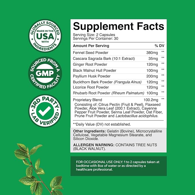 Colon Cleanser & Detox - Lactobacillus Acidophilus Probiotic Supplement Body Cleanse - Psyllium Husk Capsules Gut Health Supplement