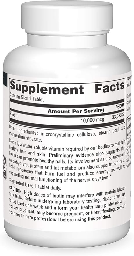 Source Naturals Biotin, Hair, Skin, and Nail Support*, 10,000 mcg - NON-GMO - 120 Tablets