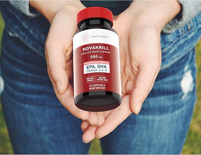 Natural Krill Oil Omega 3 6 9 Supplement, Burpless 60 Red Liquid Softgels, Rich in EPA, DHA, Astaxanthin, No Fishy Aftertaste, 1000mg per 2 Softgels
