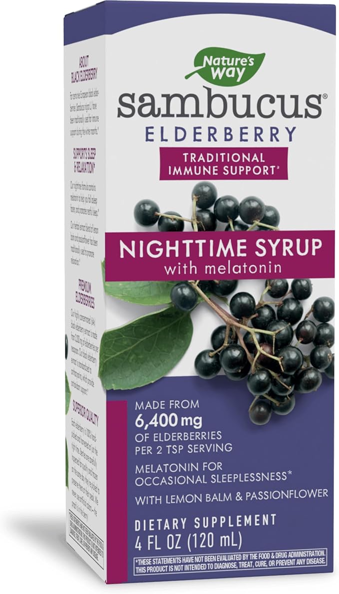 Nature's Way Sambucus NightTime Elderberry Syrup with Melatonin, Supports Restful Sleep*, 4 Fl Oz