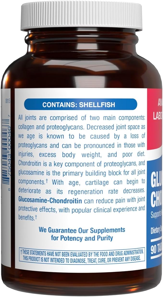 Advanced Glucosamine and Chondroitin for Adults - Clinical Formula Naturally Derived Bone Joint Tendon and Ligament Supplement with High Strength Glucosamine Complex - Up to 90 Day Supply