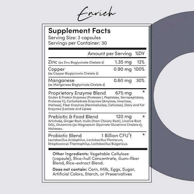 Tranont Enrich Digestive Enzymes & Probiotic Blend | 90 Capsules | Optimal Gut Health, Digestion Support & Nutrient Absorption-Sugar Free, Prebiotics & Probiotics for Men & Women, Unbloat Supplement