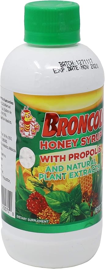 Broncolin Honey Syrup with Propolis, Syrup with Natural Plant extracts to Refresh Your Throat, Natural Ingredients, Elderberry, Eucalyptus, Peppermint Oil, 11.4 Oz, Bottle