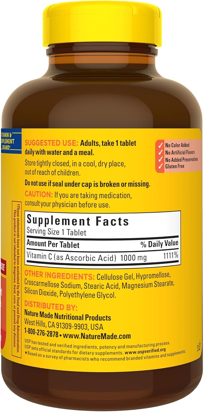 Nature Made Extra Strength Vitamin C 1000 mg, Dietary Supplement for Immune Support, 300 Tablets, 300 Day Supply