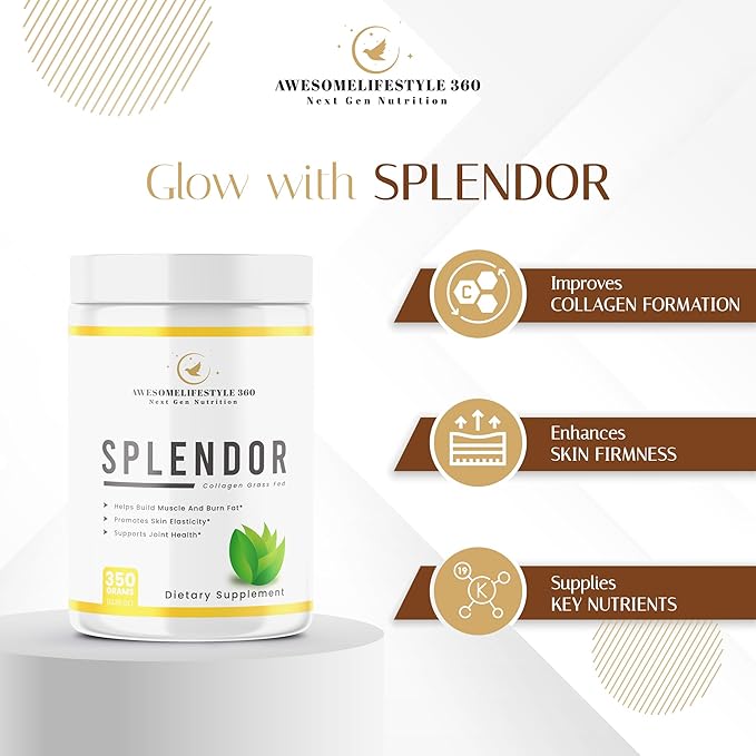 Awesomelifestyle360 Next Gen Nutrition Splendor Collagen Grass Fed, Splendor Grass-Fed Collagen Peptides Powder is Made Using Collagen peptides, Type I & Type III Collagen peptides from Healthy Cows
