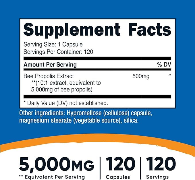 Nutricost Bee Propolis 10:1 Extract 5,000mg Equivalent, 120 Capsules - Gluten Free, Non-GMO, Vegetarian Dietary Supplement, from 500mg of 10:1 Extract