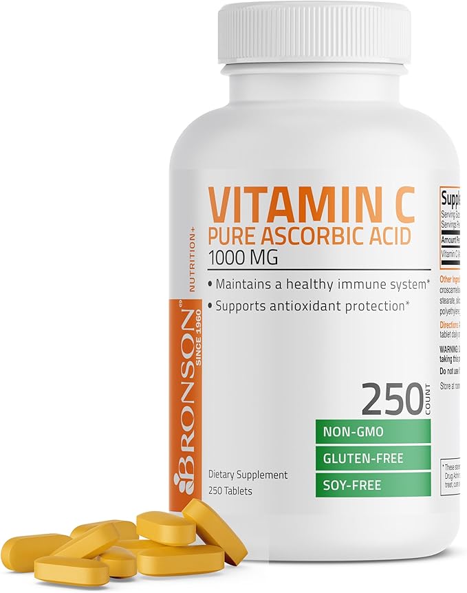 Bronson Vitamin C 1000mg Premium Non-GMO Ascorbic Acid Tablets, 250 Count
