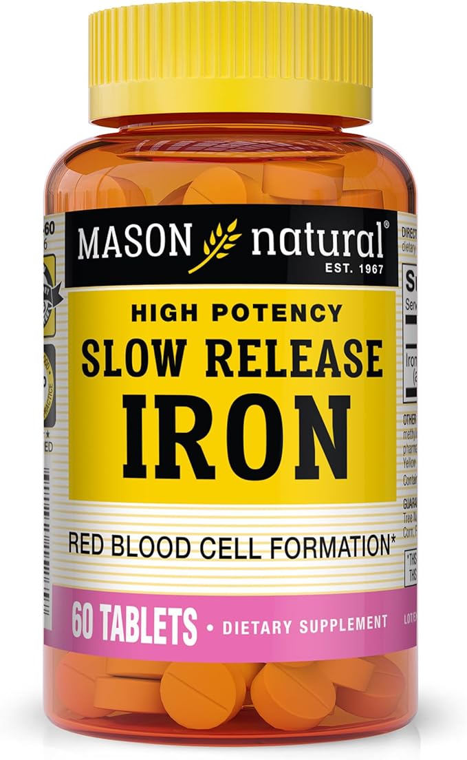 Mason Natural Slow-Release Iron (Ferrous Sulfate) 50 mg Tablets, 180 Day Supply, High Potency Supplement, Gentle on Stomach, 1-Pack
