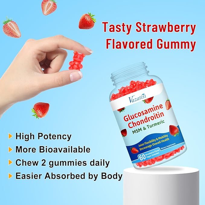 High Bioavailable Glucosamine Chondroitin Gummies with Turmeric & MSM, Boswellia -Joint Support Supplement - Cartilage Support, Flexibility & Strength - 60 Gummies