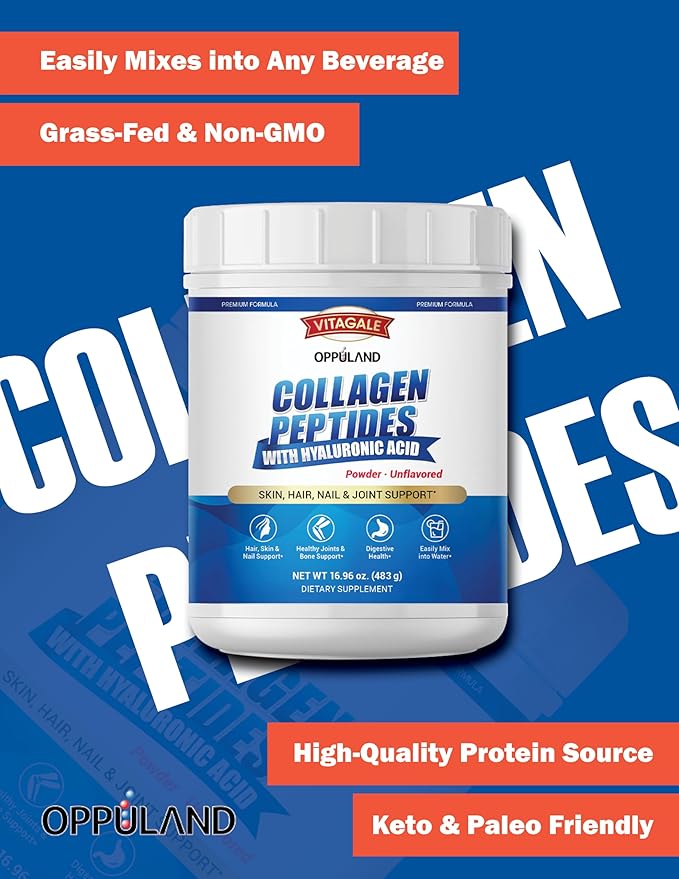 Collagen Peptides Powder with Hyaluronic Acid – Hydrolyzed Protein for Men & Women – Unflavored Collagen Supplement – Clean & Simple Ingredients – Skin Hair Nail & Joint Support - 483 g