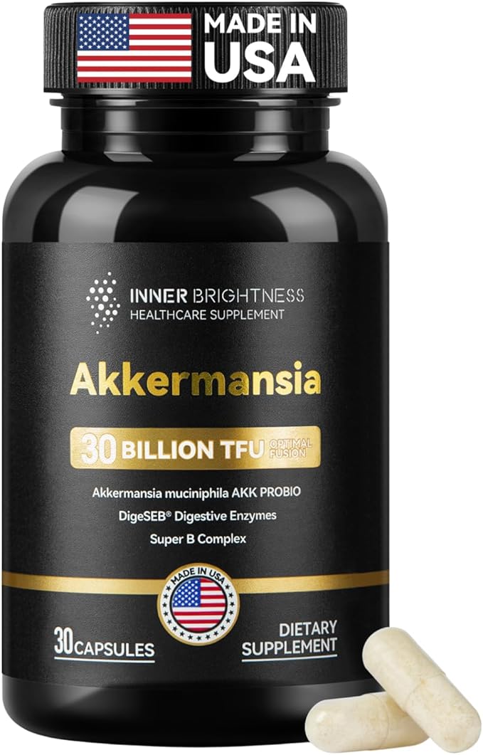 Akkermansia Probiotic, GLP-1 Supplement for Gut Health & Digestion, DigeSEB Digestive Enzymes & Vitamin B Complex - 30 Billion TFU, Third-Party Tested, 30 Capsules - 1 Month Supply for Men & Women