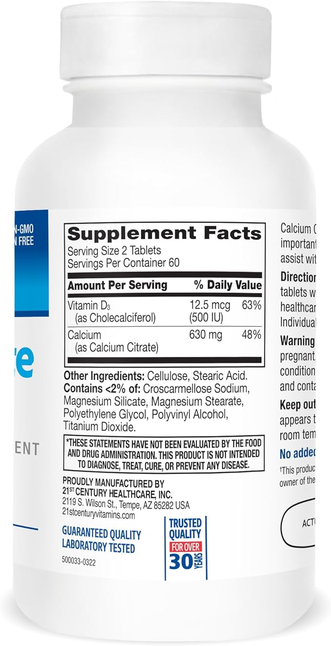 21st Century Calcium Citrate Plus D Maximum Caplets, 120 Count (27493)