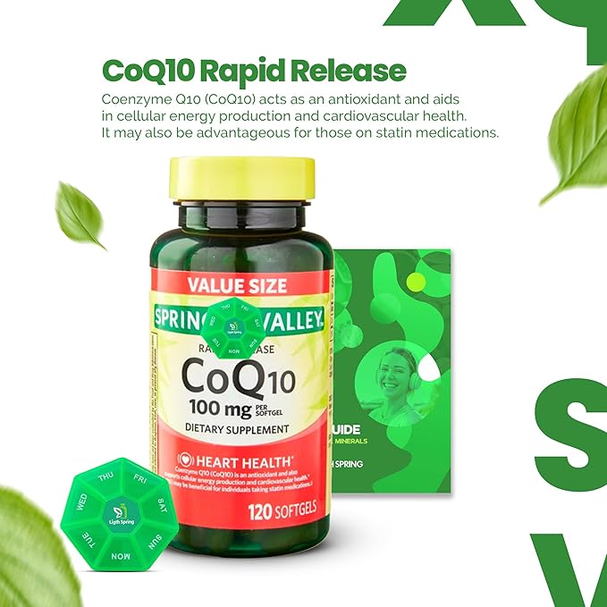 Rapid-Release CoQ10 100 mg, 120 Softgels with Bundle Exclusive Vitamins & Minerals - A to Z - Better Ligth&Spring Guide + Weekly Pill Organizer (3 Items)