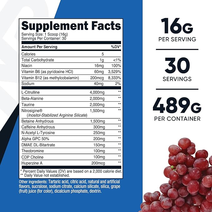 Nutricost Pre-X, Extreme Pre-Workout Powder Complex, Grape, 30 Servings, Vegetarian, Non-GMO and Gluten Free