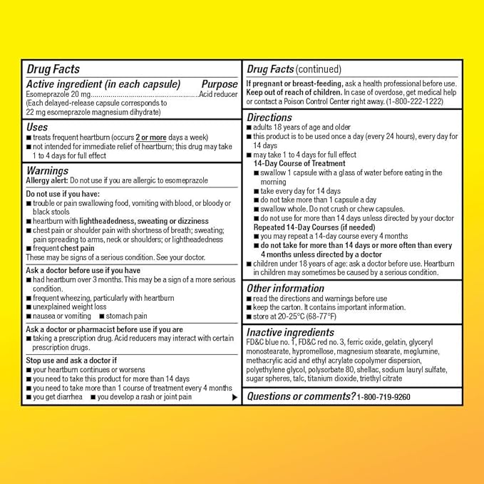 Amazon Basic Care Esomeprazole Magnesium Delayed Release Capsules, 20 mg, Acid Reducer, Heartburn Medicine, 42 Count