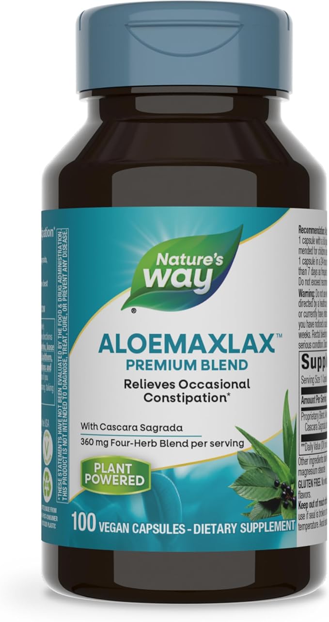 Nature's Way AloeMaxLax with Cascara Sagrada, Occasional Constipation Relief*, 100 Vegan Capsules