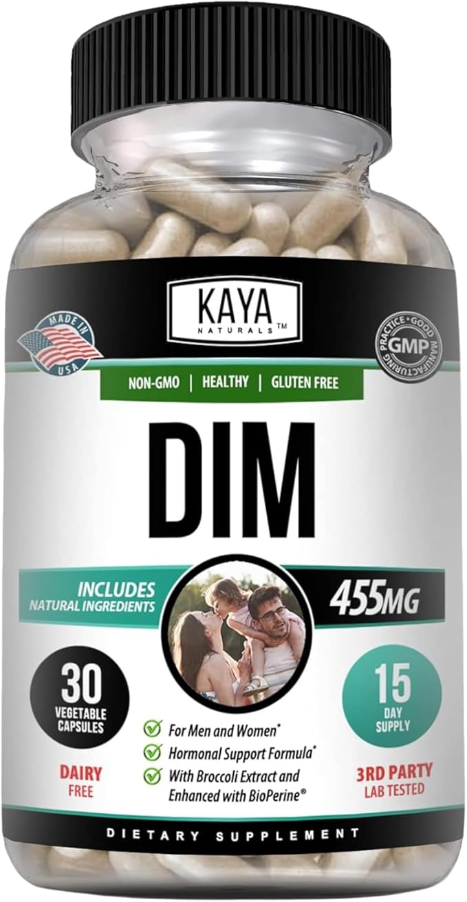 Kaya Naturals DIM Ultra (30 Capsules) | DIM Supplement for Women and Men | Vegetable Capsules with Broccoli Extract & BioPerine | Herbal Supplement for Hormonal Support, Acne, Menopause, and Prostate