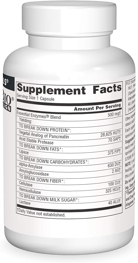 Source Naturals Essential Enzymes 500mg Bio-Aligned Multiple Supplement Herbal Defense for Digestion, Gas & Constipation Relief - Strong Immune System Support - 120 Capsules (Pack of 2)