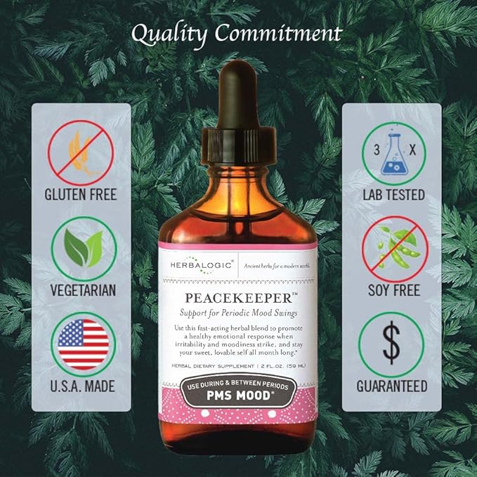 Peacekeeper Liquid Herb Drops - Reduces PMS Related Mood Swings - Based on The Traditional Chinese Formula Xiao Yao San with Added Herbs for Mood Support - Contains Turmeric - 2 Fl. Oz.