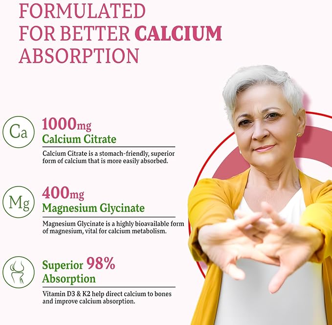Calcium Magnesium Zinc Gummies with Vitamin D3 & K2, Calcium Gummies for B0nes Muscles, Women & Men, Raspberry Flavor - 60 Count