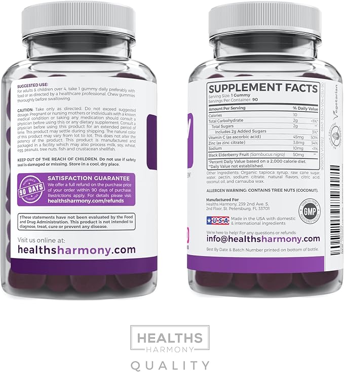 Sambucus Elderberry Gummies for Kids - Kids Immune Support Gummies with Black Elderberry Vitamin C and Zinc for Daily and Seasonal Wellness - Vegan Non-GMO & Lab Verified (3 Months Supply)
