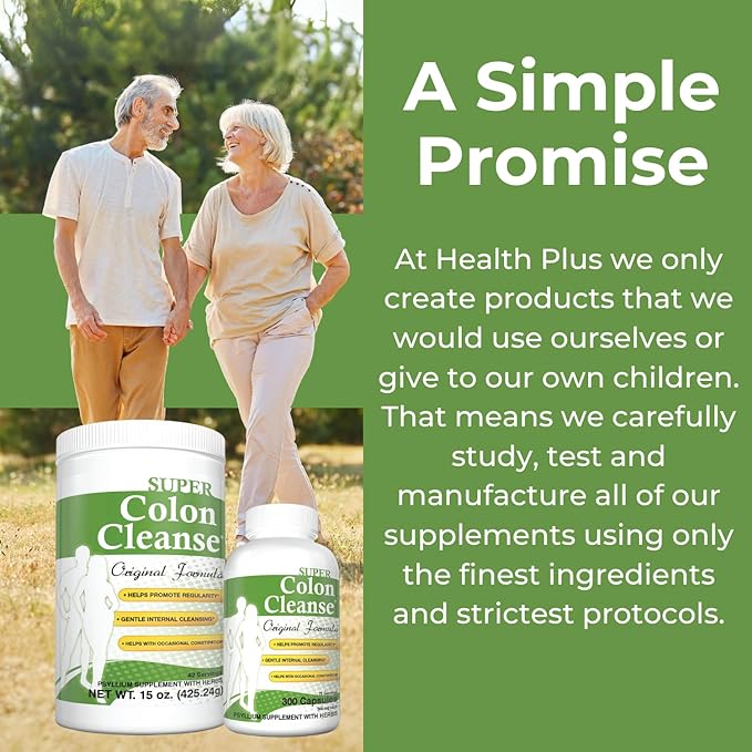 Health Plus Super Colon Cleanse Original Formula (1990-2025), 15 oz Powder, 42 Servings - Natural Detox, Digestive Support, Constipation Relief & Gentle Gut Cleanse