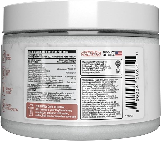 EHP Labs OxyGlow Natural Marine Collagen Powder - Hydrolyzed Marine Collagen Peptides Powder - Boosts Skin Elasticity & Firmness, Accelerates Nail Growth & Strengthens Hair, 30 Serves (Unflavored)