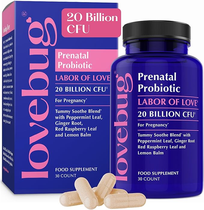 Lovebug Prenatal Probiotic | Helps with Morning Sickness, Nausea, Heartburn & Digestion | Helps Baby Microbiome | Multi Strain 20 Billion CFU | 30 Capsules