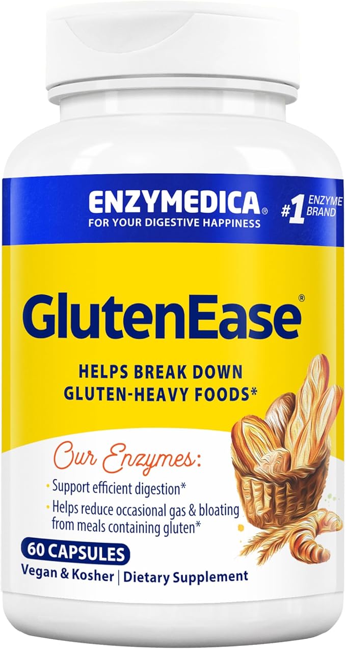 Enzymedica GlutenEase, Digestive Enzymes for Food Intolerance, Support for Hidden Gluten & Cross-Contamination, Offers Fast Acting Gas & Bloating Relief, 60 Count (FFP)