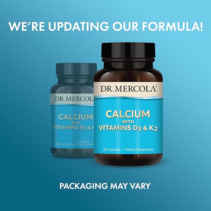Dr. Mercola Calcium with Vitamins D3 & K2 - Supports Bone & Heart Health* - Calcium with Vitamins D3 & K2 - Eggshell-Derived - Non-GMO, Gluten-Free & Soy Free - 30 Capsules (30 Servings)
