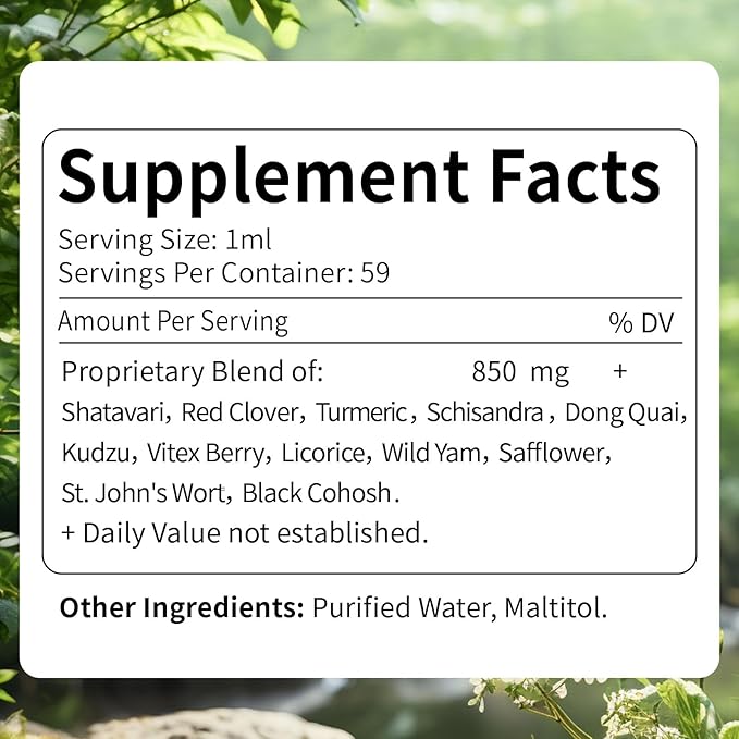 Organic Shatavari Root Menopause Support Drops for Women. PMS, Hot Flashes & Night Sweats Relief Supplement w/Red Clover, Dong Quai & Black Cohosh. Herbal Extract Health Tincture. 2oz