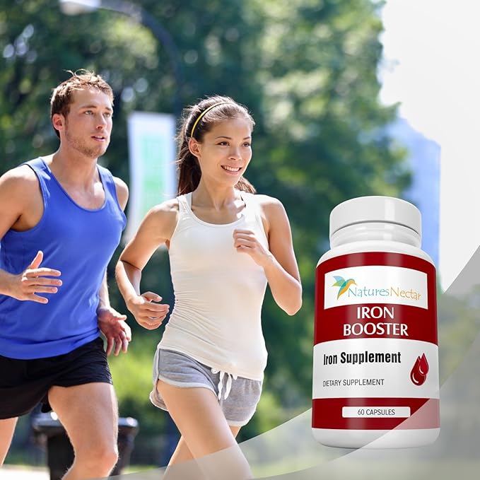 Nature's Nectar Iron Capsules for Women – Slow Release Non-Constipating Pure Iron Booster Supplement with Vitamin B-12, Folic Acid & Vitamin C – Supports Red Blood Cell Production – 60 Capsules