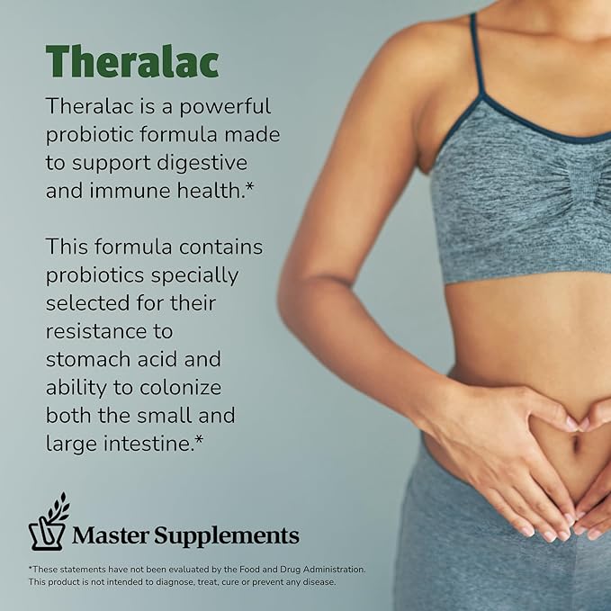 Master Supplements Theralac - 30 Capsules, Pack of 3 - Multi-Strain Probiotic for Optimal Gut Health + Gas & Bloating Relief - Gluten Free - 90 Servings