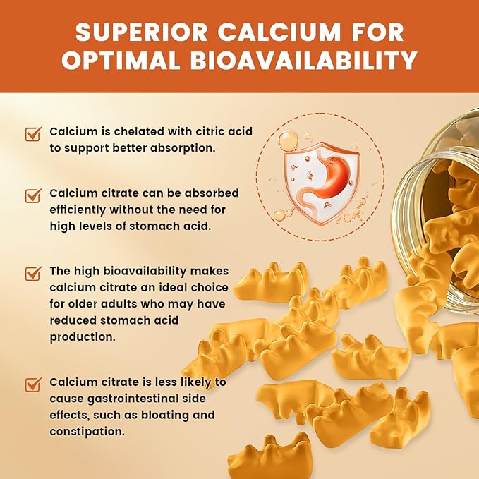 GONGOTA Calcium Citrate 1200mg with Vitamin D3 Gummies, Chewable Calcium for Bone, Muscle, Joints, Immune Support, Calcium Supplements for Women & Men,Sugar Free, Pineapple Flavor - 120 Gummies