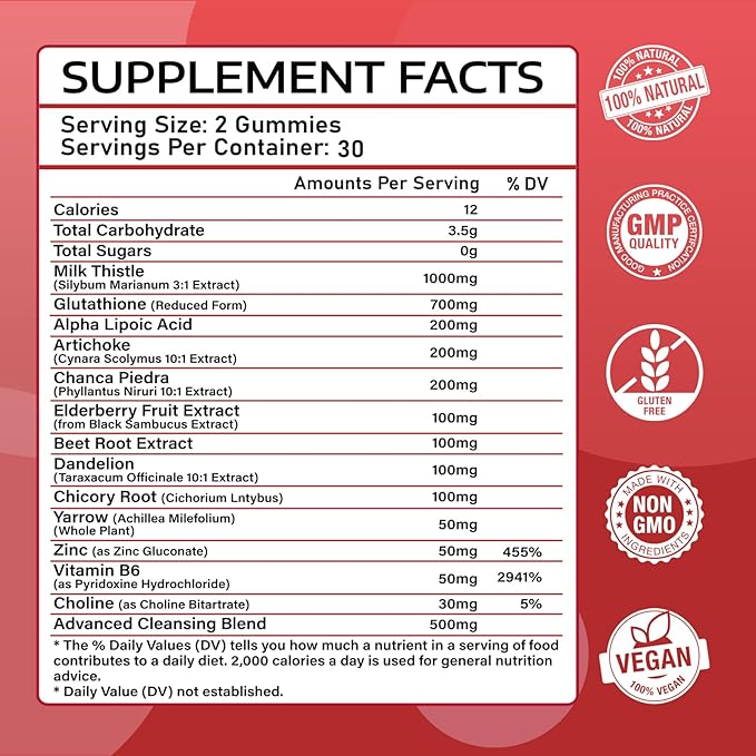 2 Pack Liver Cleanse Detox and Repair Gummies - Silymarin Milk Thistle Supplement with Artichoke, Dandelion and Elderberry - Liver Support Supplement - 120 Raspberry Flavored Gummies