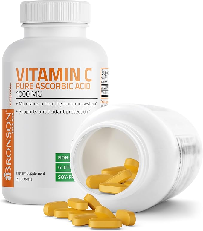Bronson Vitamin C 1000mg Premium Non-GMO Ascorbic Acid Tablets, 250 Count