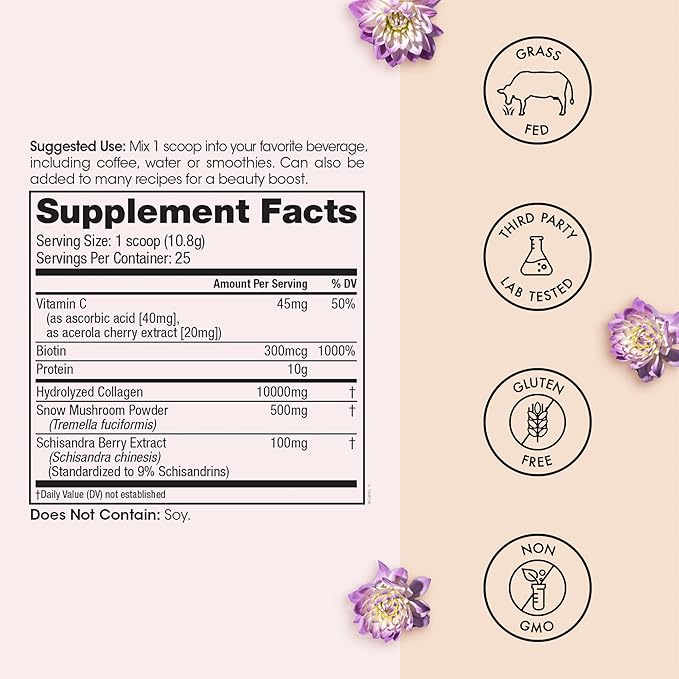 Winged Wellness Glow Up, Collagen Powder for Women - Hair, Skin & Nails Beauty Supplement with Grass-Fed Hydrolyzed Collagen Peptides Adaptogens, Vitamin C & Biotin - 25 Servings, Unflavored