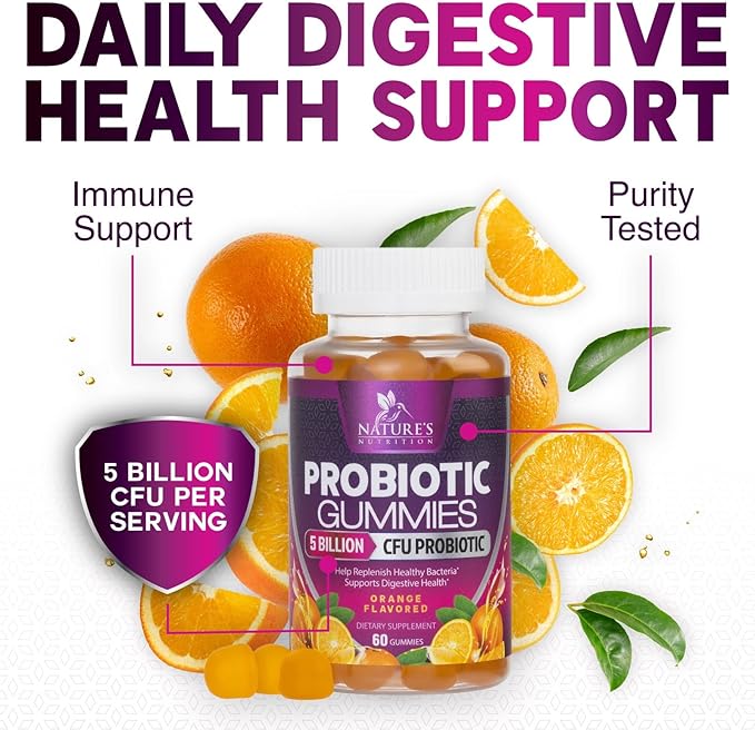 Probiotic Gummies for Women & Men's Digestive Health, 5 Billion CFU, Best Daily Probiotics Gummy for Vaginal, Immune Support & Gut Health, Supports Occasional Constipation Gas & Bloating, 60 Gummies