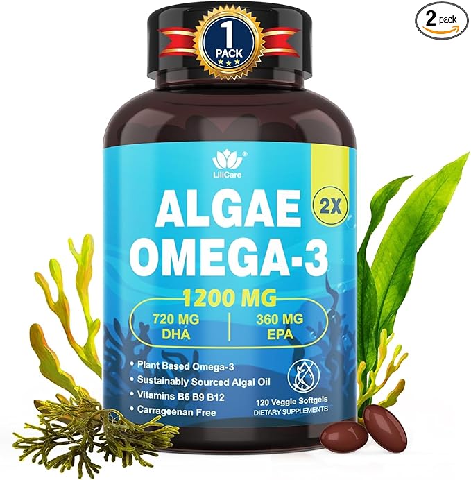 (Made in USA) Fish Oil Alternative Omega-3 Supplement for Women Men, Vegan Algae Oil Science Backed 2:1 Ratio DHA 720mg EPA 360mg, Plant Based Omega-3 Softgels for Brain Eye, No Fish Taste, 240Cts