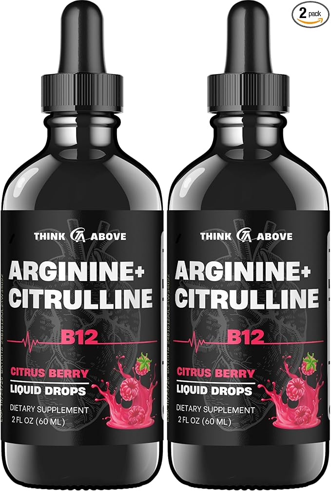 L-Arginine + L-Citrulline Liquid Drops with Vitamin B12 – Citrus Berry Flavor, 2 fl oz (60 ml) Pack of 2 - Fast Absorption, Easy-to-Use