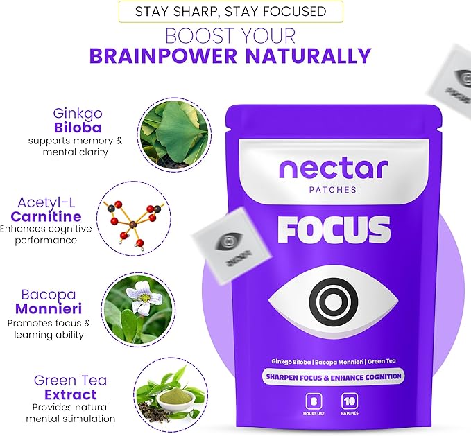 Focus Patch | with Bacopa Monnieri, Green Tea & Ginkgo Biloba | 10 Patches