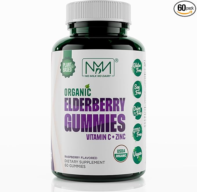 Organic Elderberry Gummies with Zinc and Vitamin C | Immune Boosting Sambucus Elderberry Rich in Antioxidants | Plant Based, Gluten Free, 60 Vegan Gummies