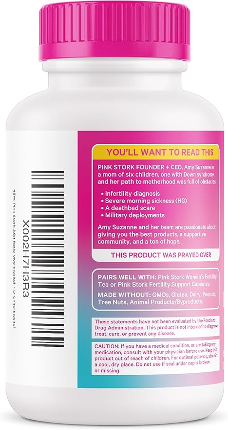 Pink Stork Myo-Inositol & D-Chiro Inositol: 3.6:1 Blend to Support Fertility, Hormone Balance for Women - Ovarian Function, Ovulation, Conception, and Period Support Supplement - 60 Capsules