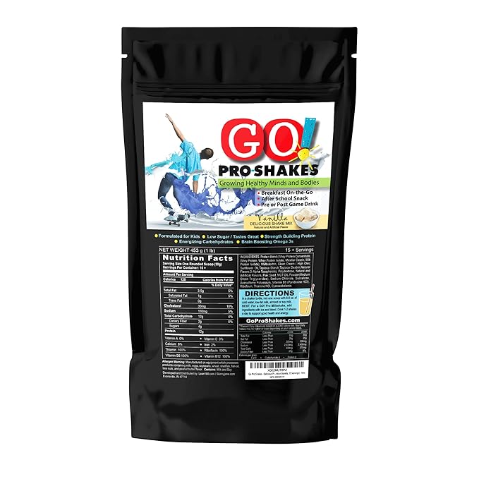 GO! Pro Shakes | Great Tasting Protein Powder Smoothie Drink for Kids Teens Growth Strength | Healthy Snack | No Added Sugar | Rich Delicious Flavor | Nutrition Sports | Vanilla