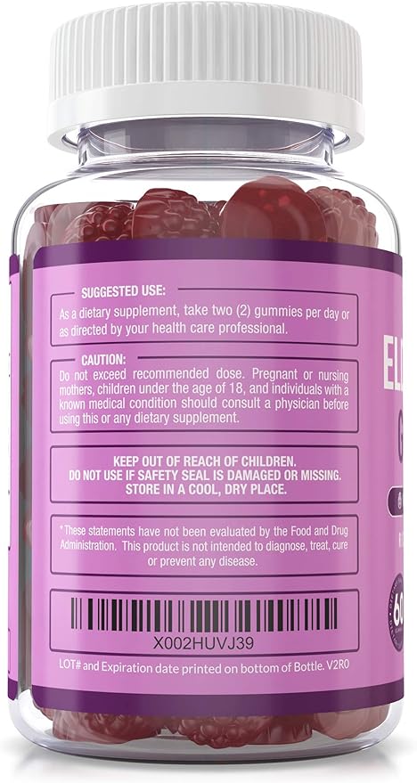 Purely Optimal Elderberry Gummies - Immune Support Supplement with Vitamin C & Zinc, Organic Black Elderberry Extract, Vegan, Non-GMO, Gluten-Free, 60 Count
